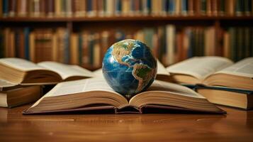 AI generated An abstract globe surrounded by open books symbolizes global education photo