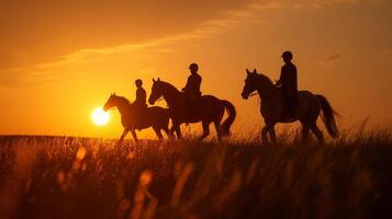 ai generado agraciado caballo siluetas y terroso matices capturar el belleza de lado de caballo montando foto