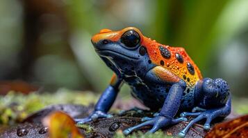 AI generated A vibrant poison dart frog showcasing its vivid colors in the lush rainforest photo