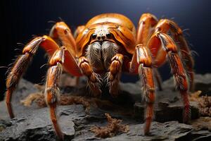 AI generated Orange tarantula with distinctive patterns on textured rock photo