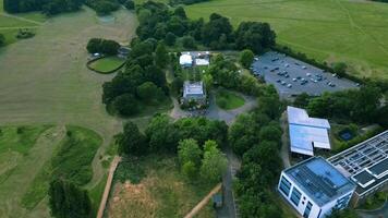 Scenic aerial footage above the park and houses in London video