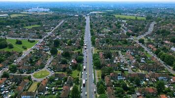 Aerial view of cars driving on UK roads video