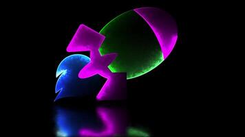 Neon light effect repeating rocket icon Growth concept, black background video