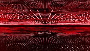 volante attraverso il grande dati digitale particelle nel informatica spazio, hi-tech rosso colore particelle informatica tecnologia sfondo video