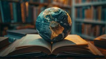 AI generated An abstract globe surrounded by open books symbolizes global education photo