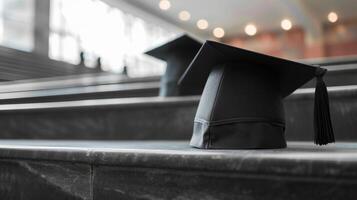 AI generated Graduation caps and ascending steps represent the pursuit of higher education photo