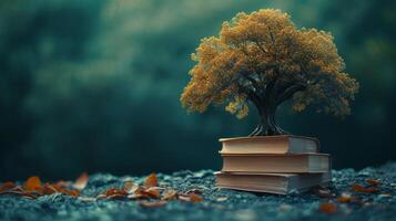 ai generado un árbol de sabiduría con ramas de libros y hojas de sabiduría, encarnando para toda la vida aprendizaje foto