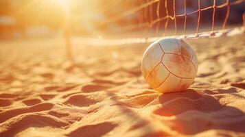 ai generado arena y besado por el Sol sombras evocar el divertido y camaradería de playa vóleibol foto