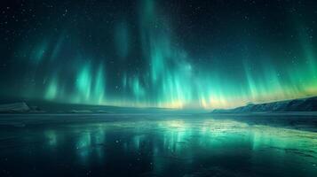 AI generated Gazing at the mesmerizing Northern Lights dancing across the Arctic sky photo