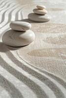 AI generated Delicate sand ripples in soothing gray tones offer a Zen garden's tranquility and balance photo