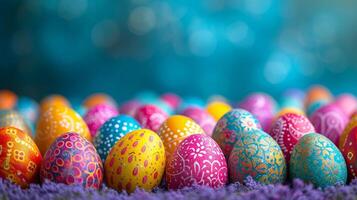 AI generated Colorful and ornate Easter eggs in a joyful, chaotic arrangement photo