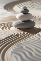 AI generated Delicate sand ripples in soothing gray tones offer a Zen garden's tranquility and balance photo