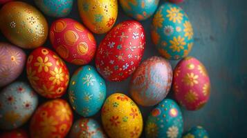 AI generated Colorful and ornate Easter eggs in a joyful, chaotic arrangement photo