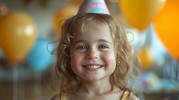 AI generated The jubilant birthday girl's smile shines like the sun, illuminating the entire room photo