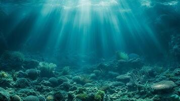 AI generated Deep blues and emerald greens depict the mysterious world beneath the ocean's surface, photo