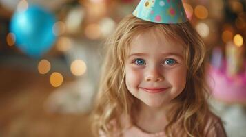 AI generated A young birthday celebrant's radiant smile illuminates the joy of their special day photo