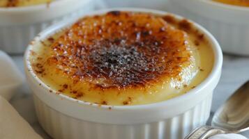 AI generated Creamy custard with a caramelized sugar crust, a decadent French dessert with a crackling top. photo