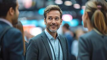 AI generated Business Networking at a Conference. Connecting, Interacting and Building Contacts photo