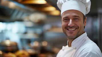 AI generated A chef's joy in cooking shines through their smile, promising a delightful culinary experience photo