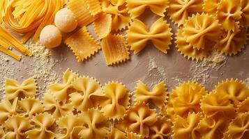 ai generado embaldosado patrones de pasta formas, pago homenaje a italiano culinario tradiciones foto