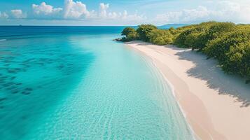 AI generated Pristine turquoise lagoon framed by white sandy beaches. photo