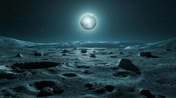 AI generated A lunar landscape, with the moon's barren surface and distant Earthrise. photo