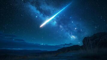 AI generated A meteor shower streaking through the night sky, leaving luminous trails in its wake. photo