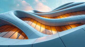 AI generated A futuristic perspective of sleek lines and curves, showcasing contemporary architectural aesthetics. photo