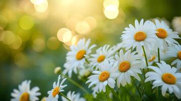 AI generated A close-up of a daisy chain, symbolizing the simple beauty of springtime traditions. photo