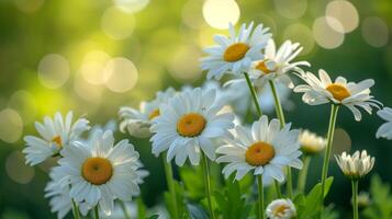 AI generated A close-up of a daisy chain, symbolizing the simple beauty of springtime traditions. photo