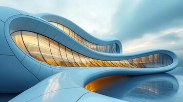 AI generated A futuristic perspective of sleek lines and curves, showcasing contemporary architectural aesthetics. photo