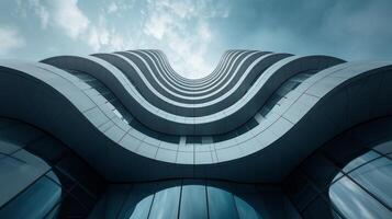 AI generated A futuristic perspective of sleek lines and curves, showcasing contemporary architectural aesthetics. photo