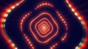 Yellow orange energy digital square rectangle tunnel frame made of lines and dots futuristic magical glowing bright. Abstract background. Video in high quality 4k, motion design