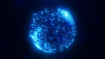 Abstract blue glowing digital high-tech futuristic energy plasma sphere with lines and particles on dark black background. Video in high quality 4k, motion design. Big data concept