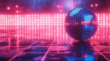 AI generated Glowing neon signs reflecting off a disco ball, evoking memories of '80s dance floors photo