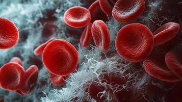 AI generated Electron micrograph of blood cells, showcasing intricate cellular structures in rich detail. photo