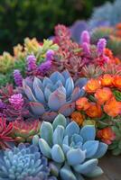 AI generated A succulent garden, a colorful tapestry of low-maintenance, drought-tolerant plants. photo