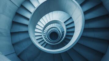 AI generated An abstract view of a spiraling staircase, leading to unknown architectural heights. photo