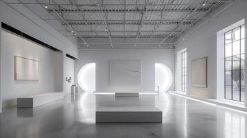 AI generated A minimalist fashion studio with a monochromatic color palette, embodying refined simplicity photo
