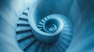 ai generado un resumen ver de un en espiral escalera, líder a desconocido arquitectónico alturas foto