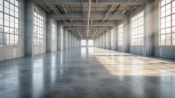 AI generated An industrial concrete floor, characterized by its understated elegance and uncluttered aesthetic. photo