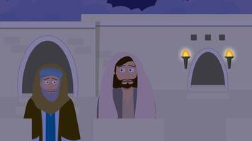 Cartoon Bible Illustration of Nicodemus coming to Jesus video