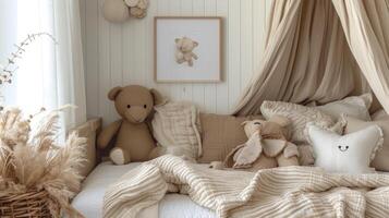 AI generated Creating a Cozy Children's Room with Beige Soft Toys from the Textile Hut photo