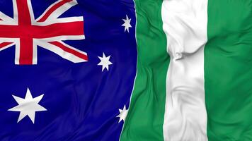 Australia and Nigeria Flags Together Seamless Looping Background, Looped Bump Texture Cloth Waving Slow Motion, 3D Rendering video