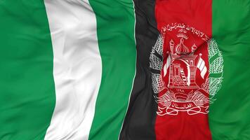 Afghanistan and Nigeria Flags Together Seamless Looping Background, Looped Bump Texture Cloth Waving Slow Motion, 3D Rendering video