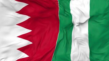 Bahrain and Nigeria Flags Together Seamless Looping Background, Looped Bump Texture Cloth Waving Slow Motion, 3D Rendering video