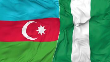 Azerbaijan and Nigeria Flags Together Seamless Looping Background, Looped Bump Texture Cloth Waving Slow Motion, 3D Rendering video