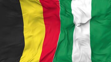 Belgium and Nigeria Flags Together Seamless Looping Background, Looped Bump Texture Cloth Waving Slow Motion, 3D Rendering video