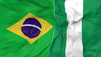 Brazil and Nigeria Flags Together Seamless Looping Background, Looped Bump Texture Cloth Waving Slow Motion, 3D Rendering video