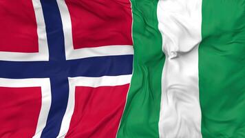Norway and Nigeria Flags Together Seamless Looping Background, Looped Bump Texture Cloth Waving Slow Motion, 3D Rendering video